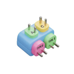 Multiple electrical adapters of different types arranged together on a white background