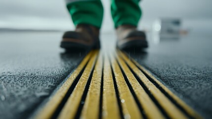 Sustainable aviation fuel airport hydrant system. a maintenance worker inspecting generic underground refueling valves with green safety markings.