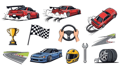 Racing cars and motorsport elements for competitive spirit