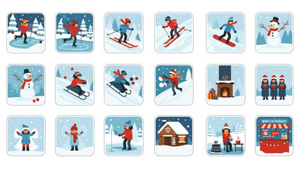Fototapeta premium Vibrant winter icons set for commercial use in design projects