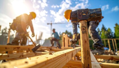 Construction Workers Building a House on a Sunny Day