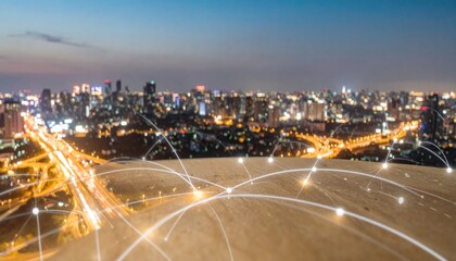 Cityscape with Network Connections - A Vision of Modern Connectivity.