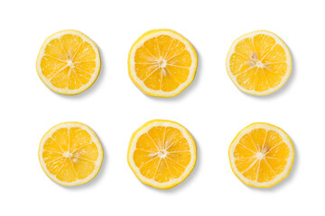Collection of fresh yellow lemon slices isolated on a transparent background. High-resolution PNG ideal for food design, healthy nutrition concepts, packaging, beverages and natural ingredient.