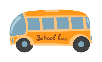 Yellow School Bus Cartoon Vehicle Flat Vector Illustration Isolated on White