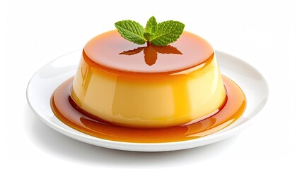 Creamy Caramel Flan Dessert on White Plate