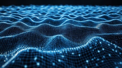 Abstract blue digital wave data flow, network background, tech concept