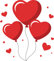 Three red heart shaped balloons floating with small hearts and dots heart balloons red balloons