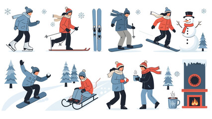Fototapeta premium People enjoying winter sports and activities in snowy landscape