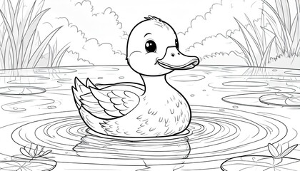 Cute Duckling Swimming in Calm Pond