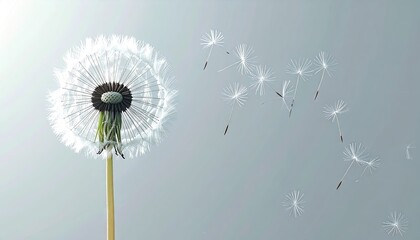 Delicate Dandelion Seeds Dispersing in Gentle Breeze
