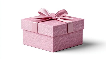 Obraz premium Elegant pink gift box with satin ribbon and bow on a white background