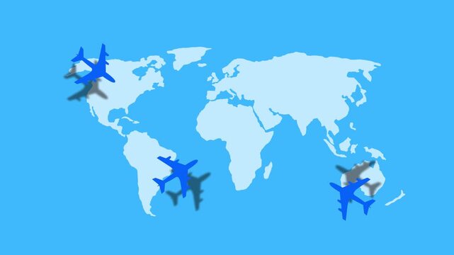 Airplanes Flying Around World Map Animation