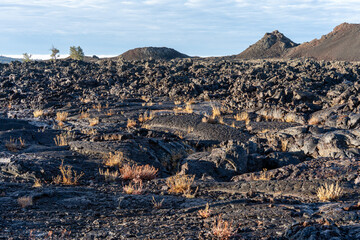 Lava field showing different types of lava flows in Idaho