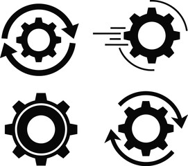 Rotating gear icons set process automation and engineering on transparent background silhouette