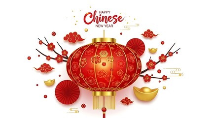 赤い提灯と花柄の装飾が輝くお祝いのデザイン