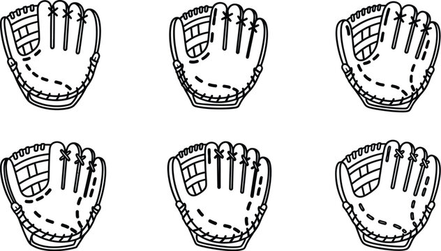 Repeating baseball glove pattern design element on transparent background silhouette