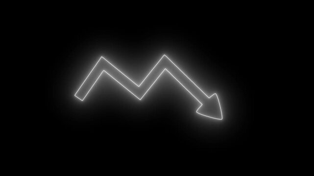 Glowing Financial Business Chart Bars Animation with Futuristic Neon, Neon Zigzag Arrow on Black Background