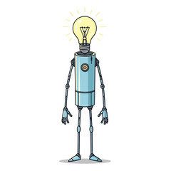 Fototapeta premium Robot with a Light Bulb Head An Idea Machine.