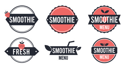 Obraz premium Collection of smoothie and juice bar logos features fresh fruit motifs and bold typography for healthy menus and shops.