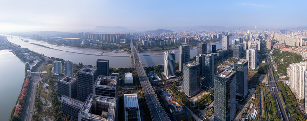 Panoramic Aerial View of Modern Urban Cityscape