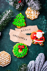 Homemade Christmas gingerbread cookies with Icing