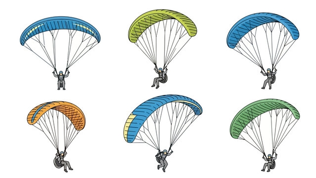 A group of people paragliding in the air with colorful parachutes