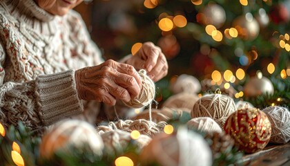 Elderly Woman Making Christmas Ornaments