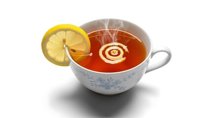 湯気立つ紅茶の穏やかな光沢とレモン添えの温かい飲み物