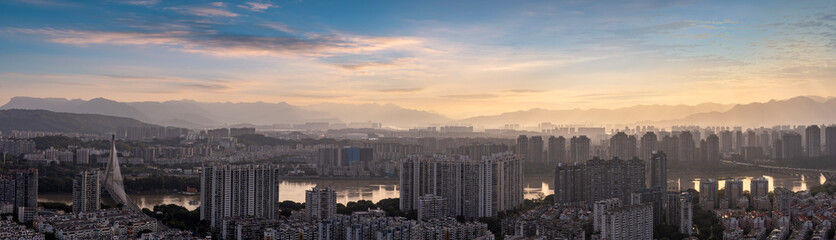 Urban Skyline with Modern Buildings and River