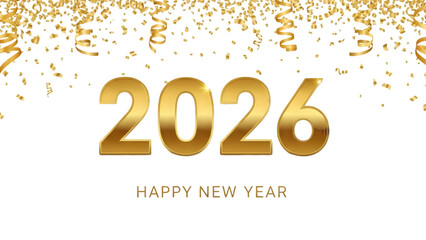 Happy new year 2026 celebration with sparkling numbers isolated on transparent background