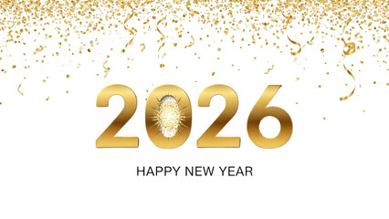 Happy new year 2026 celebration with sparkling lights isolated on transparent background