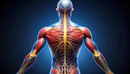 Anatomical Illustration of the Human Nervous System and Musculature.