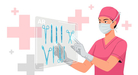 Surgeon interacts with augmented reality interface for surgical instrument selection efficiently