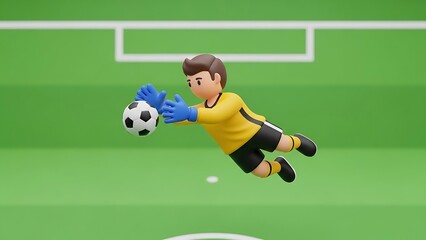 明るいサッカー場でボールに向かって飛び込むゴールキーパーの漫画