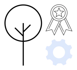 Fotobehang Ridders Sustainability, innovation, achievement, environmental awareness, teamwork, progress. Minimalistic tree, gear and award ribbon with a star. Sustainability and innovation concept  © robu_s