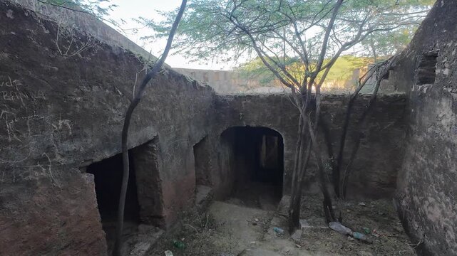 Historic Ruins of the 18th Century Deogarh Fortress Showcasing Crumbling Rajputana Architecture and Wild Foliage Reclaiming the Deserted Palace Walls