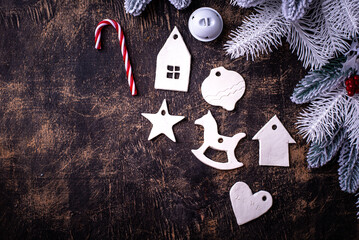 Handmade Christmas tree decorations from clay