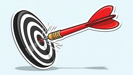 赤いダーツがターゲットの中心に正確に命中するイラスト