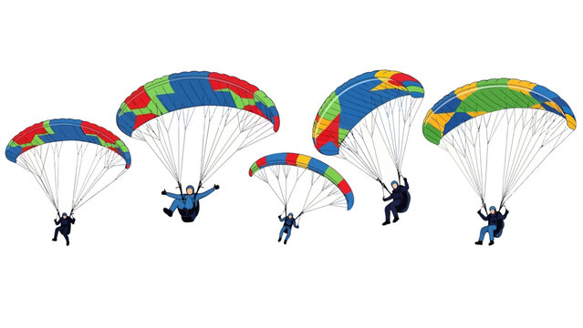 A group of people parachuting in the air with colorful parachutes