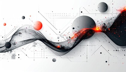 Abstract Technology Background with Spheres and Wavy Lines.