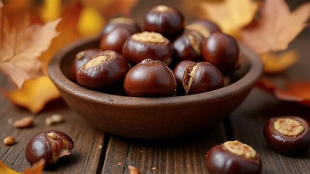 roasted chestnuts in a bowl fall autumn  
