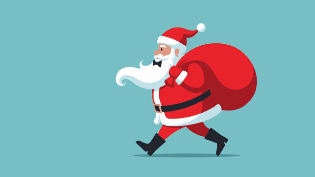 Cartoon Santa Claus walking with a bag of gifts for Christmas delivery concept