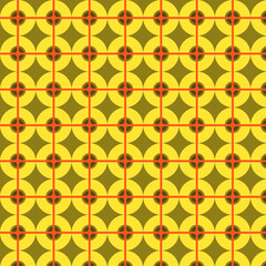Seamless Retro Geometric Circle Grid Pattern in Yellow and Brown