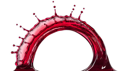 Dynamic splash of deep red liquid forming an arc on a transparent background