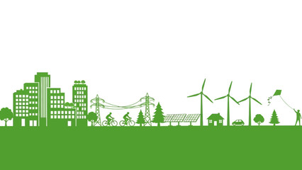Green energy and sustainable city concept silhouette illustration scenery
