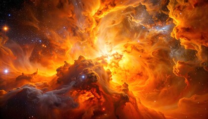 Celestial Inferno - A Fiery Nebulas Cosmic Dance of Light and Color.
