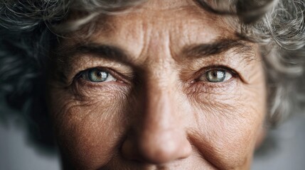 Obraz premium Close-up portrait of an older woman's face, showcasing her eyes and skin texture