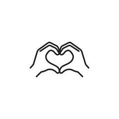 Vector line drawing illustration of two hands making a heart pose