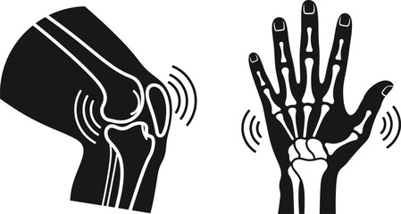 Obraz premium Anatomy illustration of a hand and knee joint with pain on transparent background silhouette