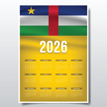 2026 Printable Calendar Design with Central African Republic Flag Theme, Patriotic  Central African Republic Yearly Planner Template